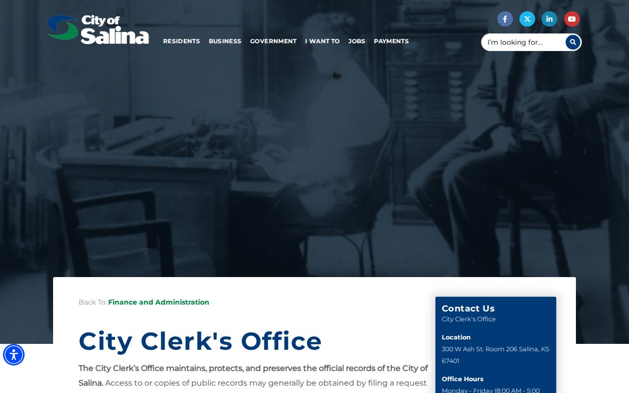 Salina residents directory City Clerk records page
