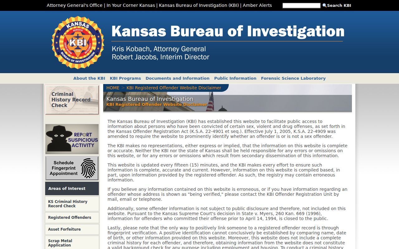Kansas registry used in a Salina resident lookup