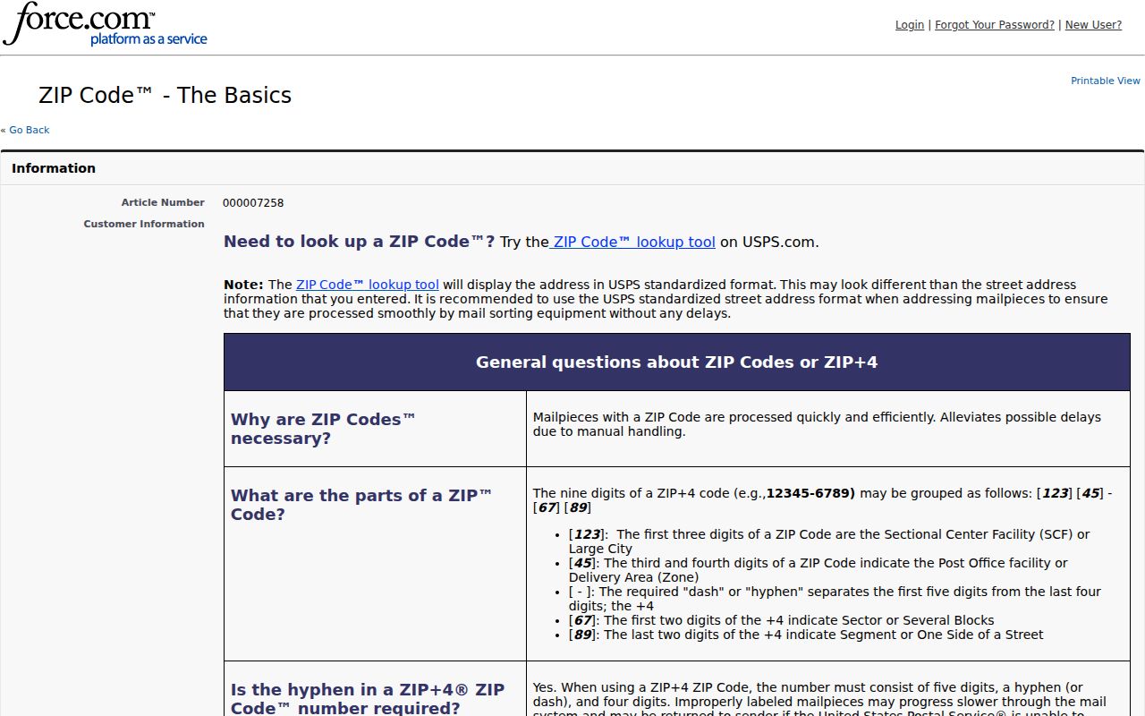 USPS ZIP Code guidance used to interpret historic and current Salina mailing lines